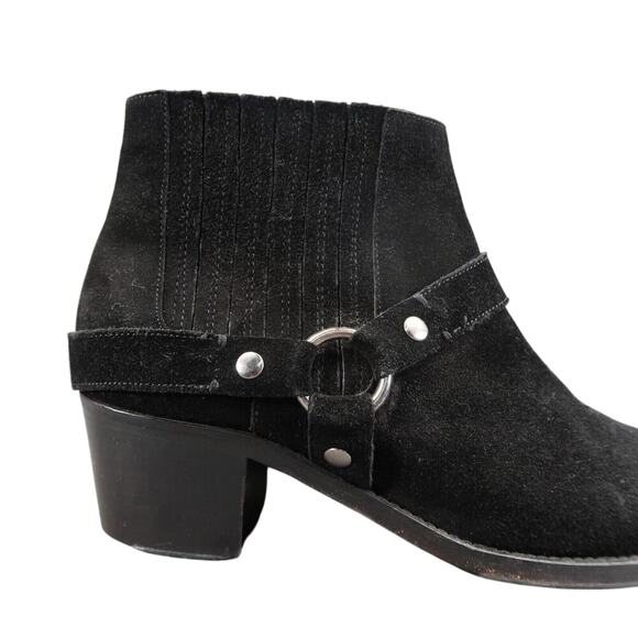 AllSaints Shoes Womens 40 Bootie Harness Leather Block Heel Fashion Slip On Boot - Picture 2 of 16